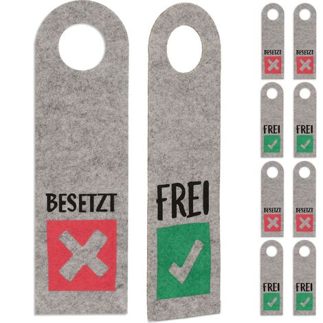 Relaxdays door sign "Occupied free", set of 10, WC sign for hanging, double-sided, bathroom & office, felt door hanger, grey