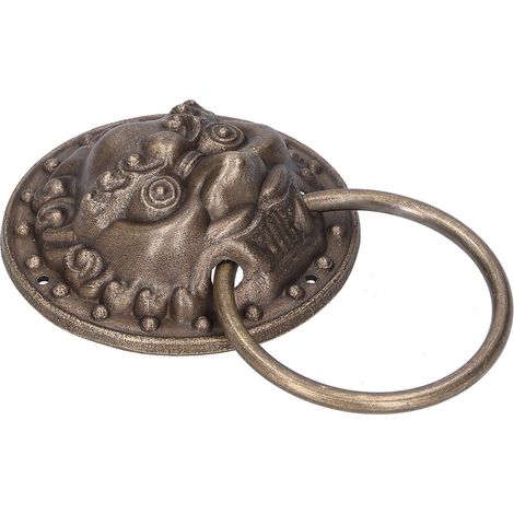 Heurtoir tête de lion laiton bronze 14x9.8 cm vintage rétro poignée tire-porte déco maison pour porte bois cour double avec 3 vis (1/5)