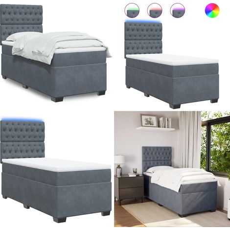 Boxspringbett mit Matratze Dunkelgrau 100x200 cm Samt - Boxspringbett - Samtbett - Doppelbett - LED Beleuchtung - Höhenverstellbares Kopfteil - Home & Living (1/5)