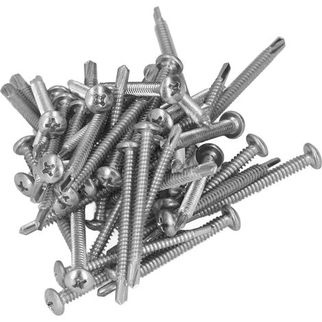 50 selbstbohrende, verzinkte Stahlschrauben, Rundkopf, 4,8 x 50 mm, für Reparaturen und Heimwerkerprojekte (50er-Packung)