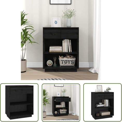 Furniture Limited - Armoire console Noir 60x34x75 cm Bois de pin (1/5)