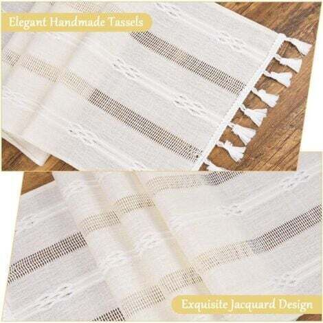 NALOOKAMIC Broderie Lin Chemin de Table Intérieur Extérieur Ferme Style Café Chemin de Table 183cm avec Glands à la Main pour Pique- Mariage 33x183CM-Beige (1/4)