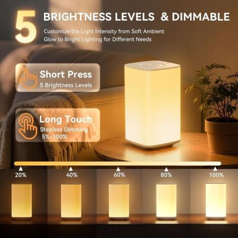 Lampe de Chevet Tactile, Veilleuse Bébé LED avec 256 Couleurs RVB Réglables, Lampe de Nuit avec Minuteur, Rechargeable USB 4000mAh pour Enfant, Crée Ambiance, Chambre Salon Camping (1/3)