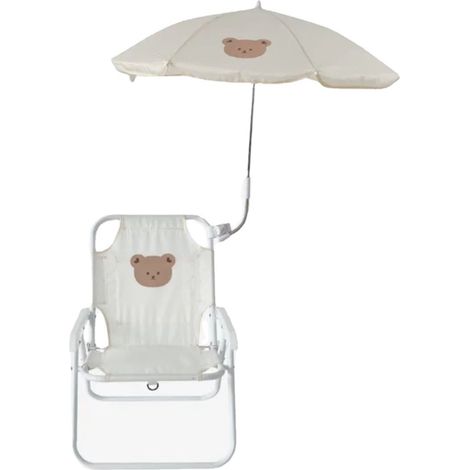 Chaises de Camping pour enfants, Animal de dessin animé, Style mignon, Support en métal Durable PP pliable, Portable, chaise pliante de plage, ours avec parapluie (1/5)