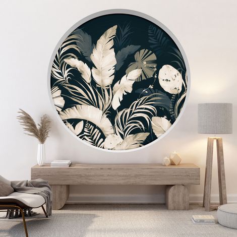 Stickers Trompe l'oeil Arche ronde - Fleurs Tropicales - Diamètre 30 cm (1/4)