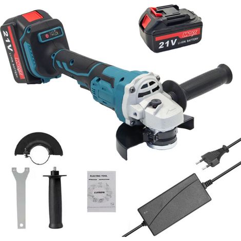 21V 125mm Angle Grinder, Brushless Motor, Multifunctional Electric Grinding Tool, 2 Pieces, Lithium Battery, Cutting Machine, Utility Power for Tile Polishing (1/5)