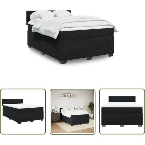 The Living Store Sommier à lattes de lit avec matelas Noir 140x200 cm Velours - Lit Double - Literie - Matelas À Ressorts Ensachés - Surmatelas - Cadre De Lit (1/5)