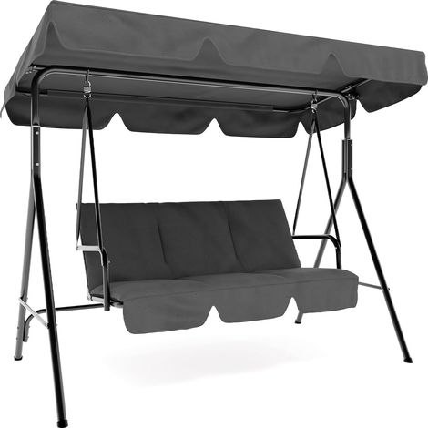 Balancelle de Patio Extérieure avec Pare-Soleil, 3 Balancelles de Porche avec Angle D'inclinaison Réglable, Structure en Acier, Coussin Imperméable Épais(Gris) (1/5)
