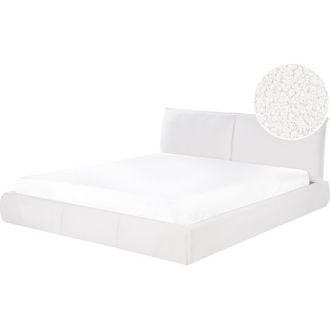 Cama doble moderna tapizada en bouclé 180 x 200 cm de listones blanca Vinay