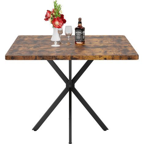 Mesa de comedor cuadrada de MDF y metal, 98 x 98 x 78 cm, marrón, para 4-6 personas, HOMVRA (1/5)