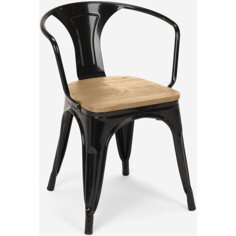 sillas de comedor de metal y madera estilo industrial steel wood arm light - Negro (1/5)