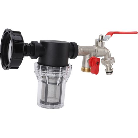 Filtre d'arrosage pour réservoir IBC, adaptateur de robinet, joint de fût, pompe d'irrigation de jardin/aquarium, crépine d'eau S60x6 vers G1/2 femelle avec robinet double G1/2 (1/5)