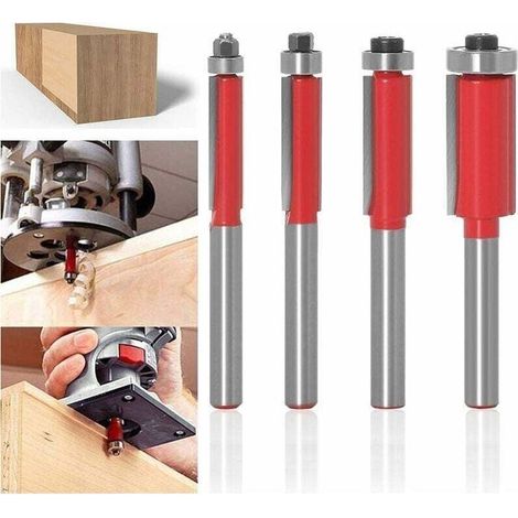 Enowelir Fraise à Bois à Queue de 6mm avec Roulement pour Flush Trim et 4 Lames en Carbure Cémenté pour Menuiserie (1/4)