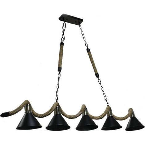 TRADE SHOP - Lampadario Soffitto Corda In Canapa Vintage Rustico Lampada 5 Attacchi E27 B24-5 - (1/2)