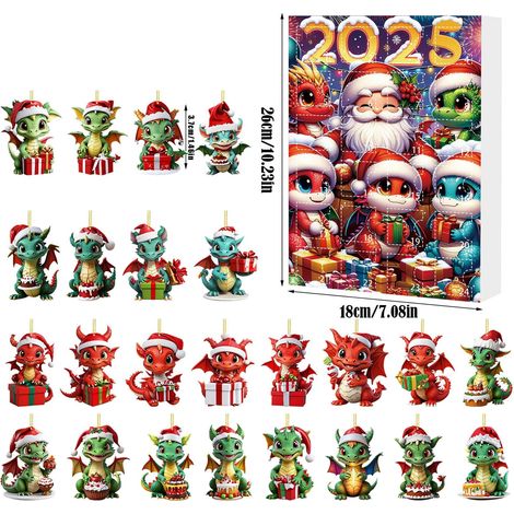 Calendrier De Lavent 2025 - Ornements Dinosaures - Décoration Arbre De Noël - Compte À Rebours 24 Jours - Lot De 24 Pièces