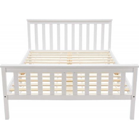 Letto bianco in legno massiccio con testiera e rete a doghe, letto junior in pino massiccio - 140 x 200 cm