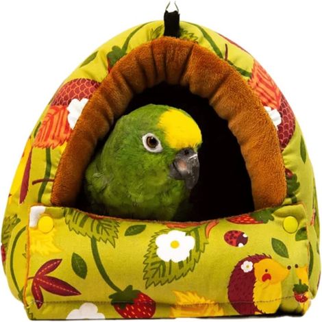 Nid d'oiseau chaud et confortable pour perroquet, hamac suspendu d'hiver, lit de couchage lavable pour perruches, calopsittes, perruches ondulées, inséparables (L, moutarde) (1/5)