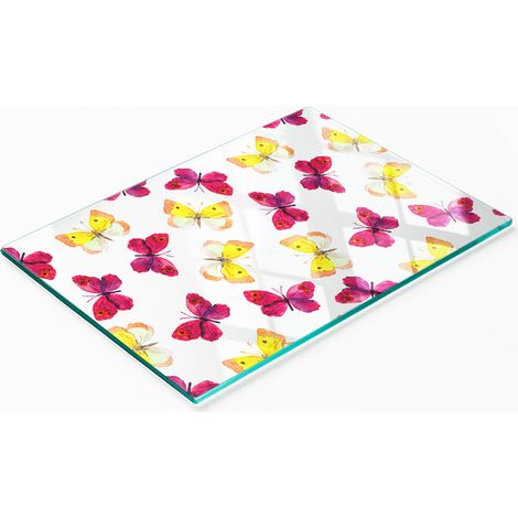 Tablero decorativo multifuncional de cocina con dise帽o de mariposa y flor, 80x52 cm.