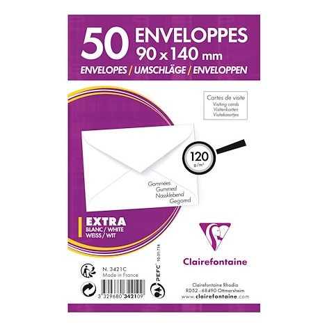 Enveloppe pour carte de visite 90 x 140 mm 120 g blanche - Paquet 50 (1/3)