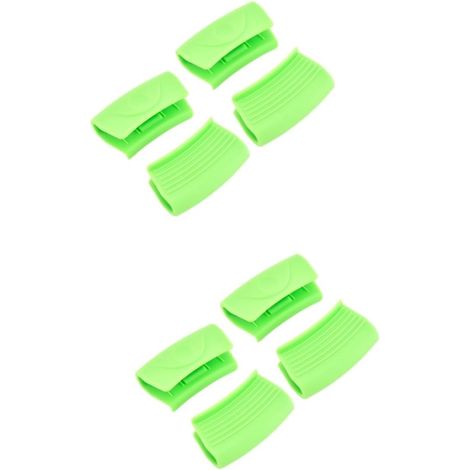 8 pièces couvre-anses en silicone résistant à la chaleur, anti-brûlure, pour ustensiles de cuisine, vert. (1/5)