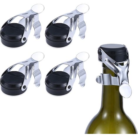 Bouchon Champagne 4 pièces, bouchon Prosecco, bouchons de bouteille vin mousseux, obturateurs pour bouteilles pétillantes, lot de 4, acier inoxydable, étanche, réutilisable, pour conserver le vin (1/5)