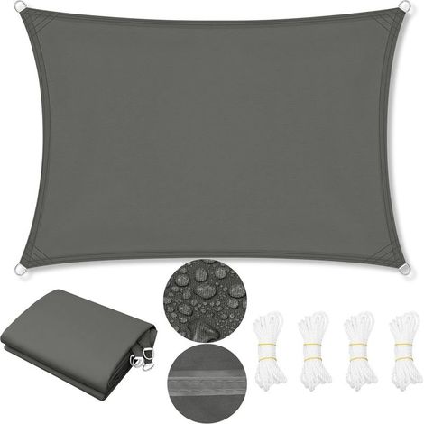 Voile d'Ombrage Imperméable en PES, 200 g/m² Polyester, Toile Parasol Protection Solaire et Rayons UV avec Œillets D et Cordes pour Patio Balcon Terrasse Camping Extérieur, 3x5 m, Gris foncé (1/5)