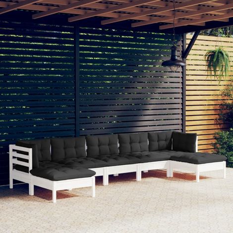 vidaXL 7-tlg. Garten-Lounge-Set mit Kissen Weiß Kiefernholz (1/5)