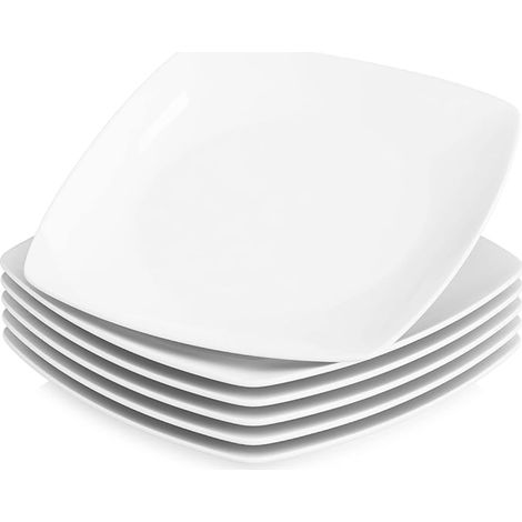 Assiettes Plates, Ø 23 cm, Assiettes Blanches en Porcelaine, Compatibles avec le lave-vaisselle et le micro-ondes, Service Vaisselle (1/5)