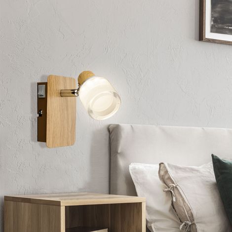 LED Wandleuchte Innen Wandlampe Holz Chrom Lampe Acryl opal, beweglicher Spot, 1x 5W 380lm 3000K, HxBxT 12x7x11,5 cm