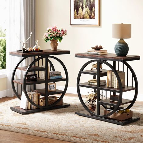 Tribesigns End Table Set of 2, 5-Tier Industrial Side Table with Metal Frames, Tall Narrow Nightstand for for Living Room, Bedroom (1/5)