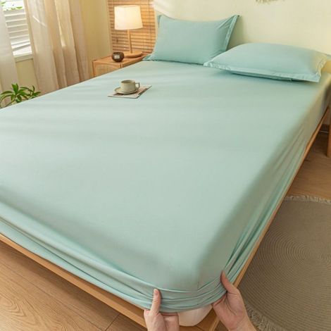 Drap-housse, housse de couette, couvre-lit en coton uni, protège-matelas (1 pièce) - Vert d'eau - 120 x 200 cm (1/4)