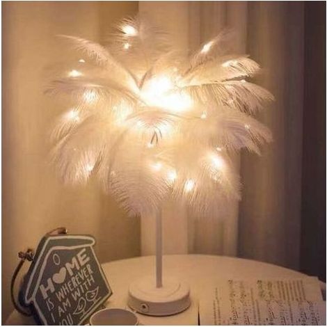 Lampe Plume Blanche avec Télécommande, Lampe de Chevet , IP42, Trois Modes de Fonctionnement (1/5)