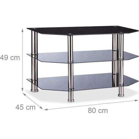 Porta TV a 3 livelli in vetro temperato 120 x 40 x 50 cm design moderno soggiorno portaoggetti console in vetro nero 130003879