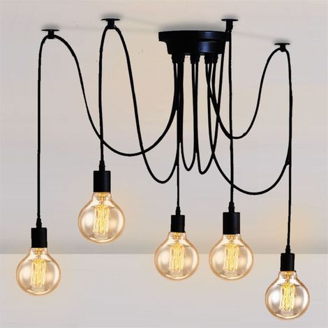 Suspension Luminaire 5 Tête Lustre Araignée Créatif Eclairage Décor Noir (1/4)