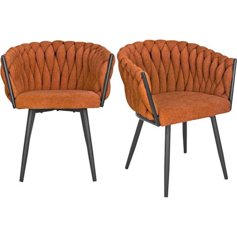 Lot 2 chaises tissu maille tressé terracotta pieds métal - BOWI 2 (1/5)