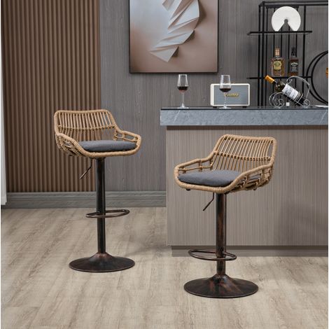 Tabourets de bar réglables gris lot de 2 pivotants à 360 degrés en rotin PE - CHICFURN (1/5)