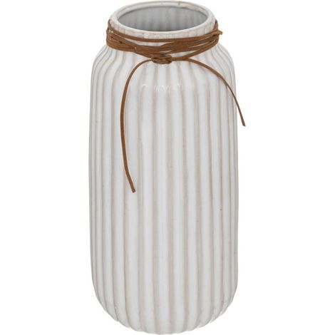 Vase Kunstleder & Keramik - weiß - H.28 cm