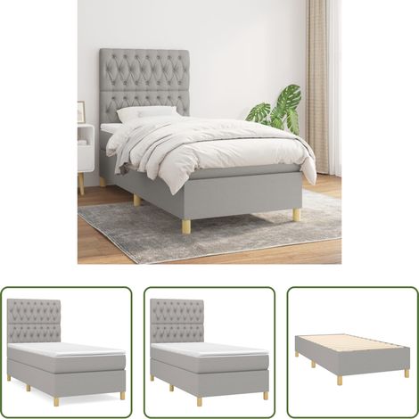 vidaXL Kopfteil - Boxspringbett mit Matratze Hellgrau 100x200 cm Stoff (1/5)