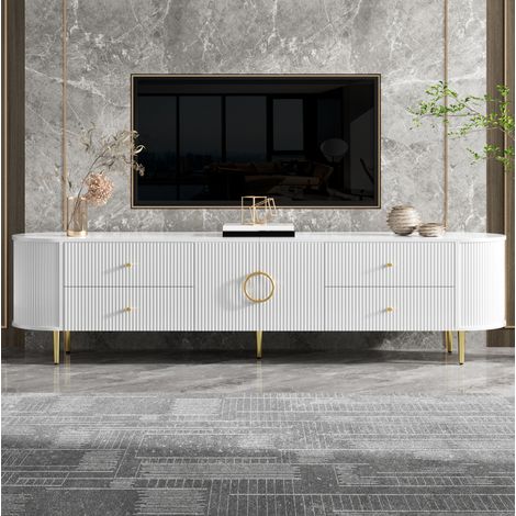 Mobile TV 180x40x53 cm in MDF bianco con passacavi e vani contenitore – MEUBLIV (1/5)