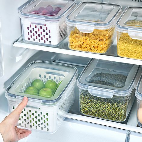 Contenant De Rangement Pour Fruits Et Légumes - Avec Couvercle Étanche Et Filtre Intégré - 3 Pièces - Pour Réfrigérateur Congélateur Ou Placard (1/5)