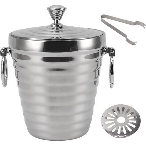 Seau à glace en acier inoxydable double paroi avec couvercle, pince et passoire - Grande capacité 2L pour bar et fêtes (1/5)