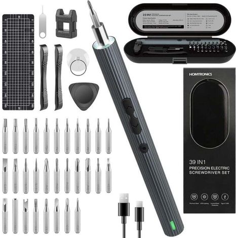 Mini cacciavite elettrico di precisione, [coppia 0,45-0,65/4 N.M, senza fili] Cacciavite elettrico di precisione 39 in 1, ricaricabile tramite USB, per orologi, occhiali, droni