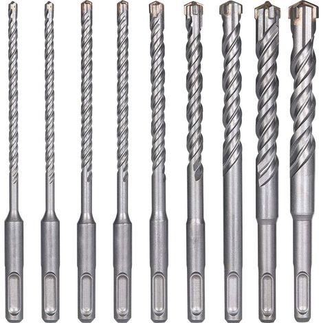 Brocas para hormigón, 9 piezas (5 mm 16x160 mm), brocas para azulejos, brocas de impacto eléctricas SDS-Plus para taladro percutor, brocas de cruz, ladrillo, piedra, materiales naturales, metal. (1/5)