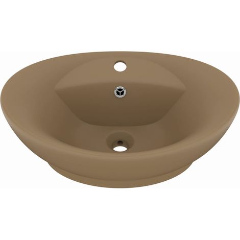 Lavabo ovale de luxe à trop-plein vasque à poser de toilette lave-mains de salle de bain salle cosmétique 58,5 x 39 cm céramique crème mat