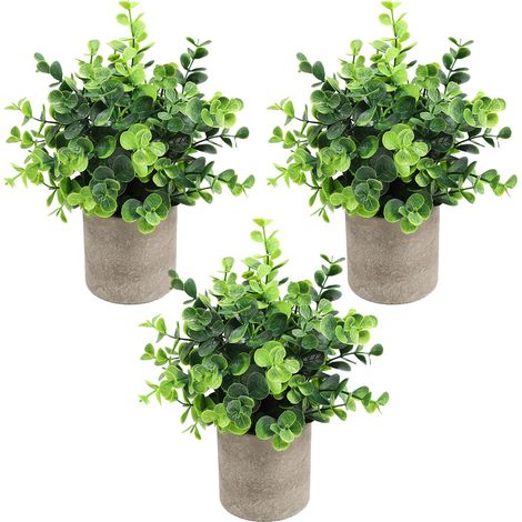 Planta decorativa artificial, eucalipto grande sin polvo  Juego de 3 macetas con eucalipto y romero artificiales  Verde natural (1/5)