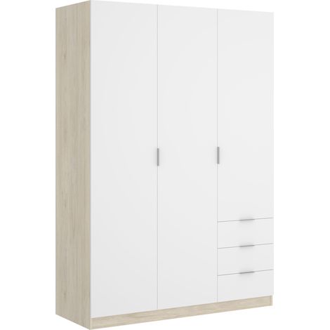 DEKIT - Armario 3 puertas y 3 cajones color Blanco/Natural 184x121x52 cm modelo ESSEN