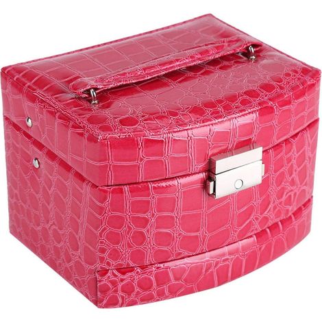 3-Layer Jewelry Necklace Ring Storage Box Case Lady Gift Home Supplies (Rose Red) (1/5)
