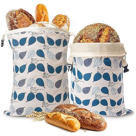 Set mit 2 großen, wiederverwendbaren Bienenwachs-Brotbeuteln für selbstgemachten Sauerteig mit Reißverschluss, Backzubehör