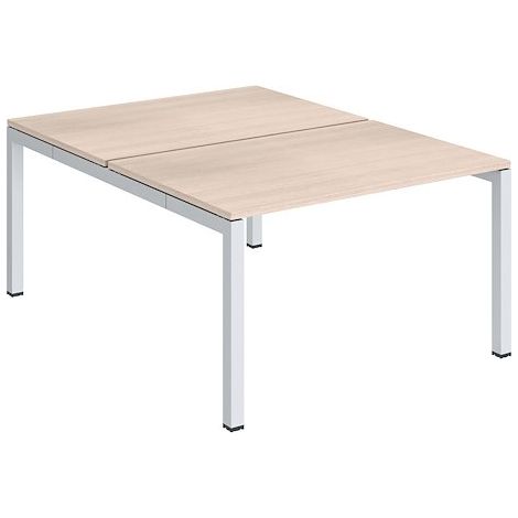 Pôle 2 bureaux droits Teamline L 120 cm - plateaux chêne clair piètement métal blanc arche - Maxiburo