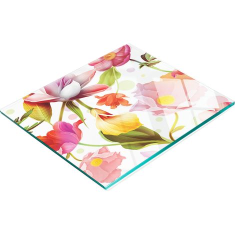 Tabla de cocina de vidrio templado con estampado de flores tropicales, 60x52 cm. (1/5)